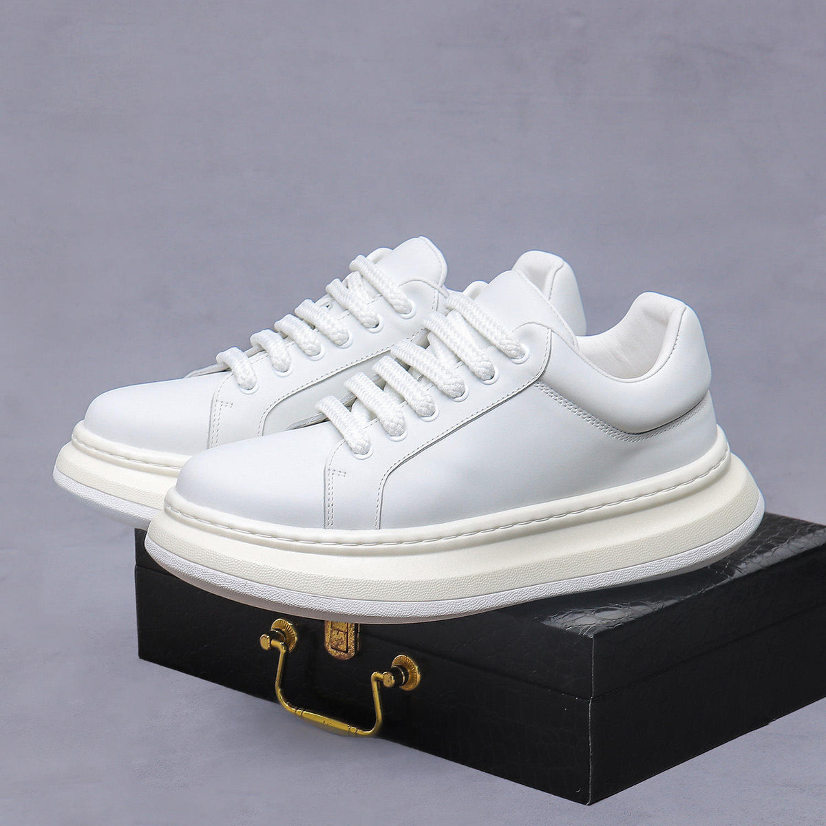 Men's Daily Fashion Trend  Leather Casual Flat Skateboard Shoes